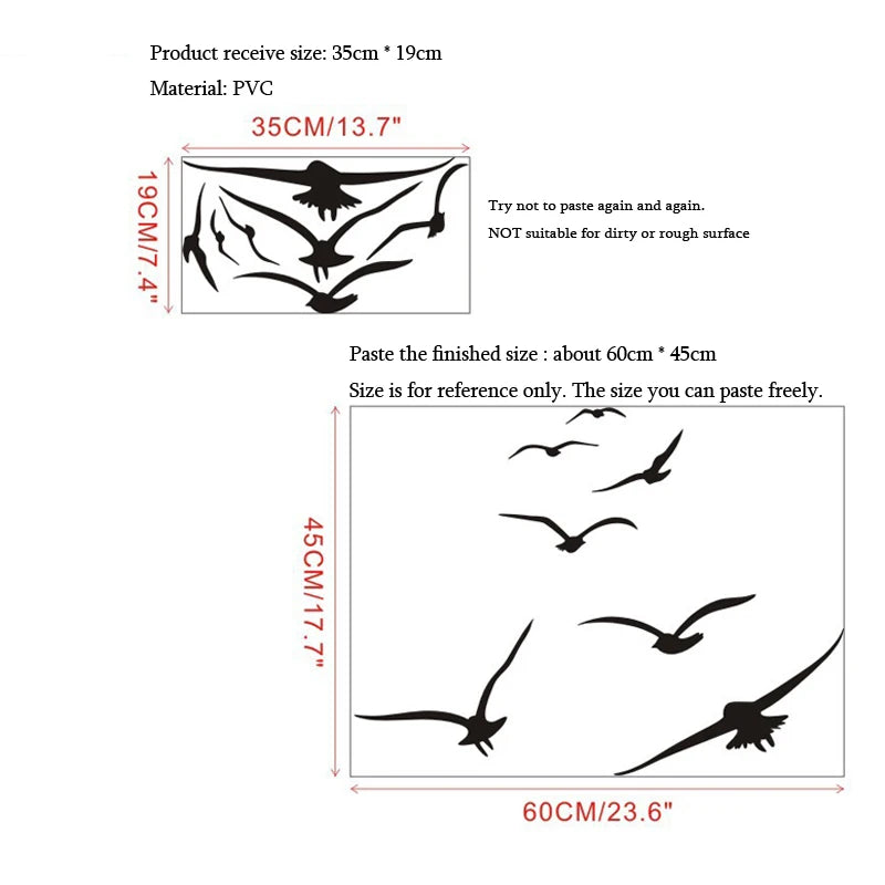 HonC A Flock Of Seabirds Wall Stickers Living Room Bedroom Home Background DIY Decoration Mural Art Decals Carved Wallpaper