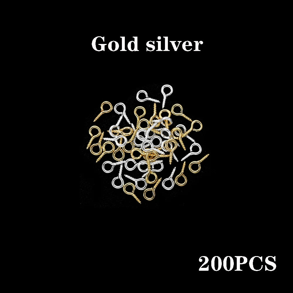 200pcs Small Tiny Eye Pins Eyepins Hooks Eyelets Screw Threaded Clasps Hooks For DIY Jewelry Making Finding Accessories Supplies