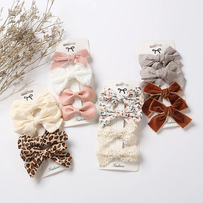 4PCS/SET LEOPARD DOT PRINT BOWKNOT HAIR BOW CLIPS BABY GIRLS LACE COTTON LINEN BARRETTES SAFETY HAIRPINS HEADWEAR ACCESSORIES
