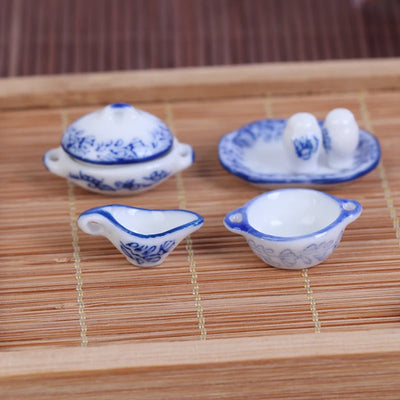 15Pcs/set Dollhouse Mini Ceramics Tableware Bowl Food Dishes Plates Kitchen Toy Home Decor