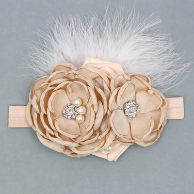 Vintage Flower Headband Baby Girls Headwraps Newborn Photography Props Gifts Lace Elastic Hair Bands Pearl Feather Accessories