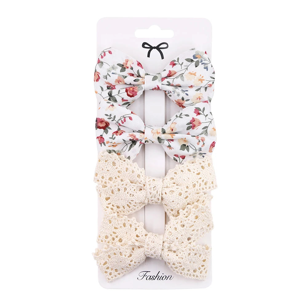 4PCS/SET LEOPARD DOT PRINT BOWKNOT HAIR BOW CLIPS BABY GIRLS LACE COTTON LINEN BARRETTES SAFETY HAIRPINS HEADWEAR ACCESSORIES