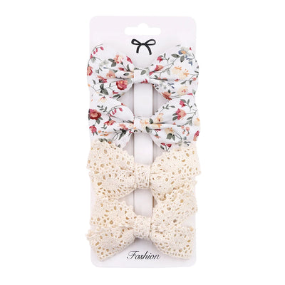 4PCS/SET LEOPARD DOT PRINT BOWKNOT HAIR BOW CLIPS BABY GIRLS LACE COTTON LINEN BARRETTES SAFETY HAIRPINS HEADWEAR ACCESSORIES