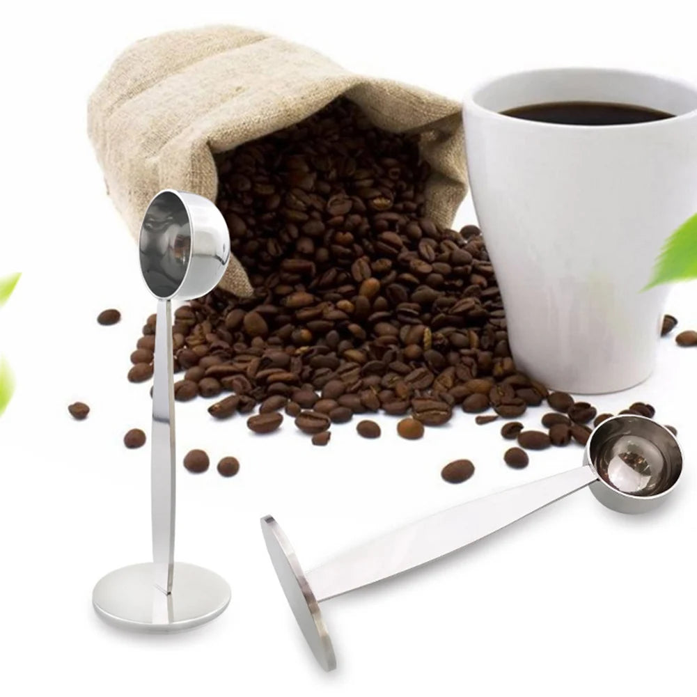 Coffee Scoop 2 In 1 Stainless Steel Coffee Spoon Coffee Tamper for Measuring Grinding Coffee Beans Standing Soop for Home Office