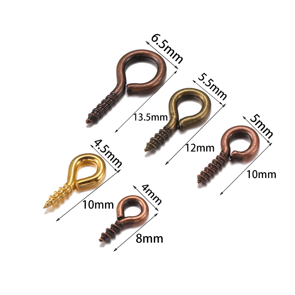 200pcs Small Tiny Eye Pins Eyepins Hooks Eyelets Screw Threaded Clasps Hooks For DIY Jewelry Making Finding Accessories Supplies