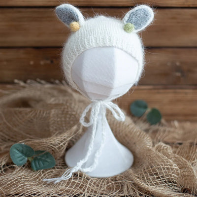 Newborn Photography Props Angola Bonnet Hand Knit Baby Hat Photo Shoot Infant fuzzy Bonnet