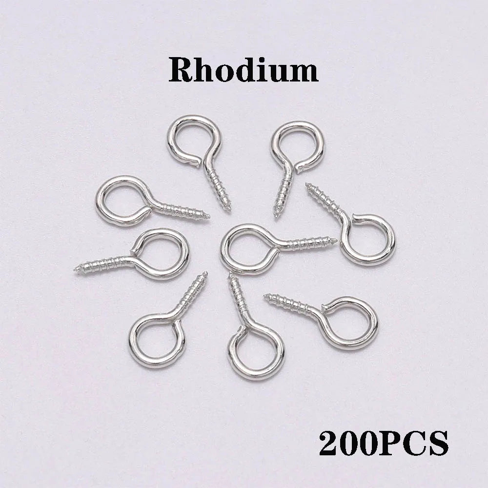 200pcs Small Tiny Eye Pins Eyepins Hooks Eyelets Screw Threaded Clasps Hooks For DIY Jewelry Making Finding Accessories Supplies