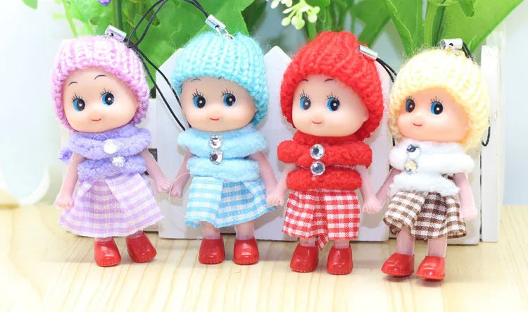 5 Pcs Kids Mini Doll Toys for Girls 8 Cm Cute Soft Plush Skirt Dolls Mobile Phone Pendant Bag Decoration Random Color