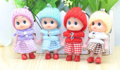 5 Pcs Kids Mini Doll Toys for Girls 8 Cm Cute Soft Plush Skirt Dolls Mobile Phone Pendant Bag Decoration Random Color