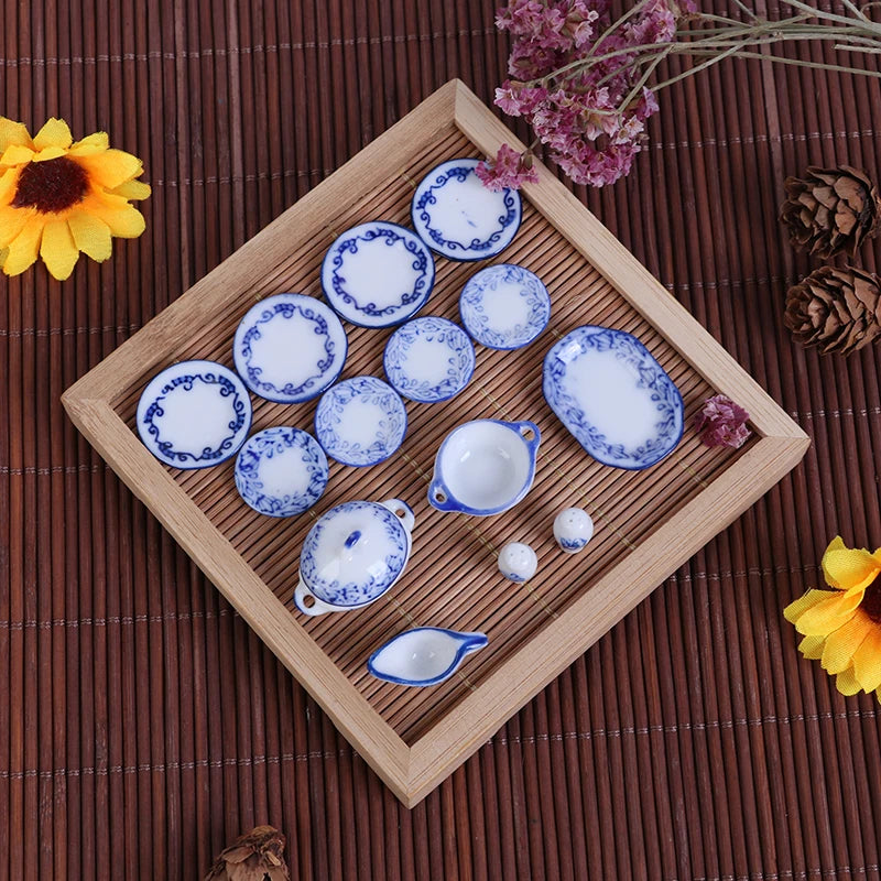 15Pcs/set Dollhouse Mini Ceramics Tableware Bowl Food Dishes Plates Kitchen Toy Home Decor