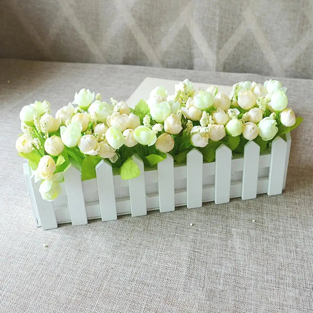 Wooden Flower Pot Fence Plant Basket Container Planter Home Garden Wedding Decor Mini Plant Pots With Bamboo White Wooden Fence