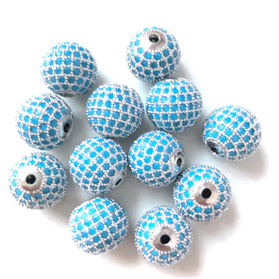 10pcs/Lot 12mm Turquoise Color Disco Ball Spacer Beads for Women Bracelet Making Natural Stone Paved Brass Jewelry DIY Handcraft