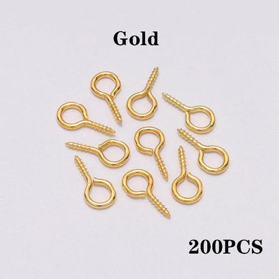 200pcs Small Tiny Eye Pins Eyepins Hooks Eyelets Screw Threaded Clasps Hooks For DIY Jewelry Making Finding Accessories Supplies
