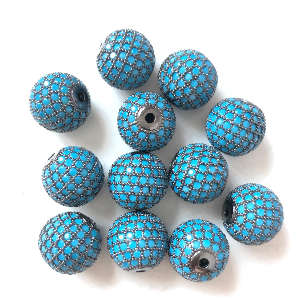 10pcs/Lot 12mm Turquoise Color Disco Ball Spacer Beads for Women Bracelet Making Natural Stone Paved Brass Jewelry DIY Handcraft