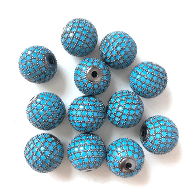 10pcs/Lot 12mm Turquoise Color Disco Ball Spacer Beads for Women Bracelet Making Natural Stone Paved Brass Jewelry DIY Handcraft