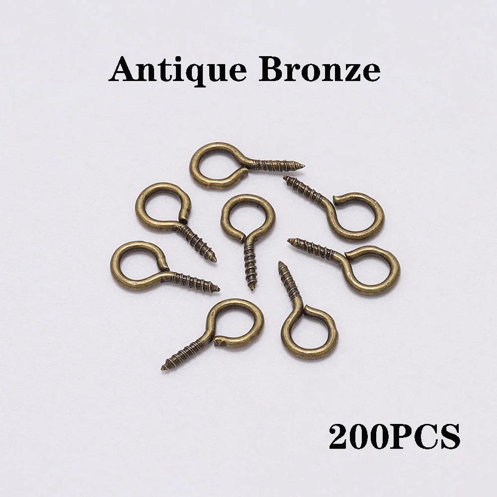 200pcs Small Tiny Eye Pins Eyepins Hooks Eyelets Screw Threaded Clasps Hooks For DIY Jewelry Making Finding Accessories Supplies