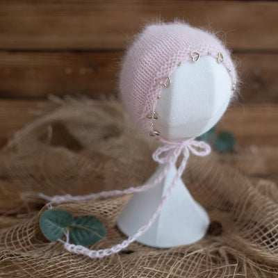 Newborn Photography Props Angola Bonnet Hand Knit Baby Hat Photo Shoot Infant fuzzy Bonnet