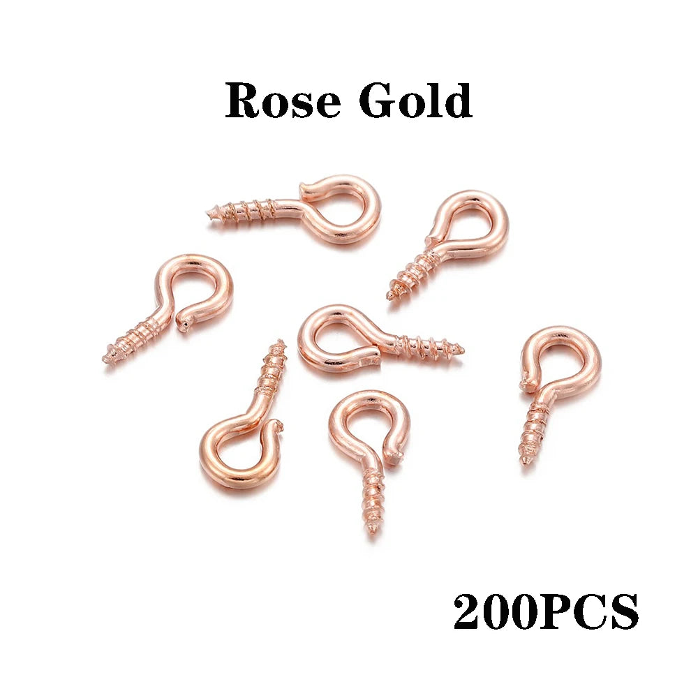 200pcs Small Tiny Eye Pins Eyepins Hooks Eyelets Screw Threaded Clasps Hooks For DIY Jewelry Making Finding Accessories Supplies