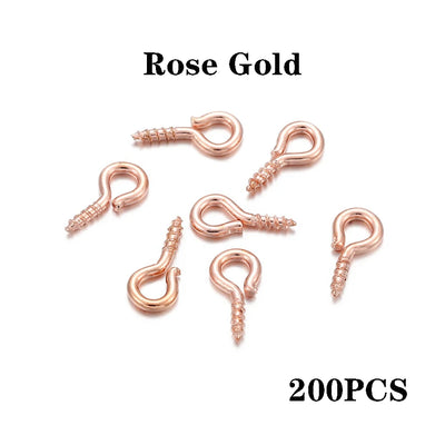 200pcs Small Tiny Eye Pins Eyepins Hooks Eyelets Screw Threaded Clasps Hooks For DIY Jewelry Making Finding Accessories Supplies