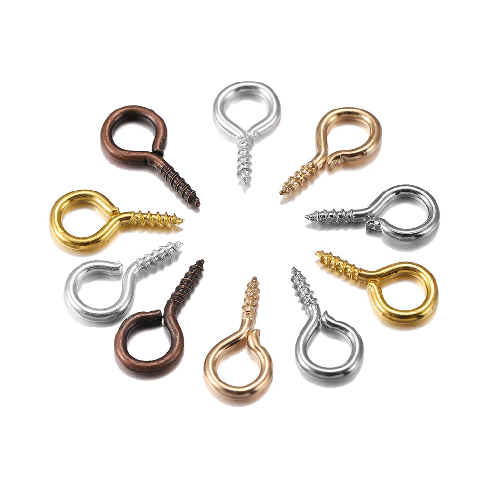 200pcs Small Tiny Eye Pins Eyepins Hooks Eyelets Screw Threaded Clasps Hooks For DIY Jewelry Making Finding Accessories Supplies