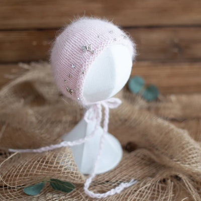 Newborn Photography Props Angola Bonnet Hand Knit Baby Hat Photo Shoot Infant fuzzy Bonnet