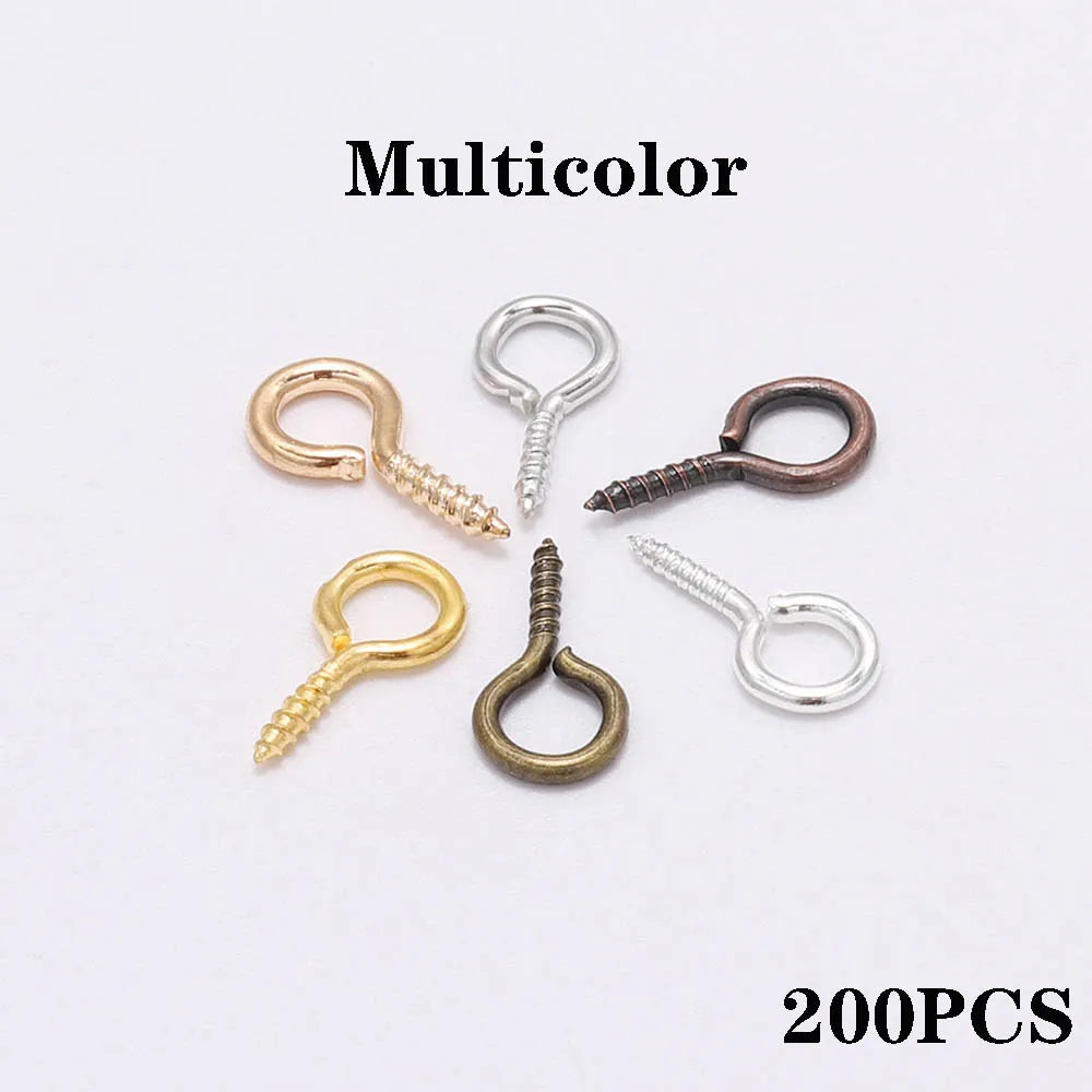 200pcs Small Tiny Eye Pins Eyepins Hooks Eyelets Screw Threaded Clasps Hooks For DIY Jewelry Making Finding Accessories Supplies