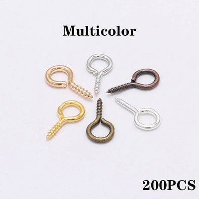200pcs Small Tiny Eye Pins Eyepins Hooks Eyelets Screw Threaded Clasps Hooks For DIY Jewelry Making Finding Accessories Supplies
