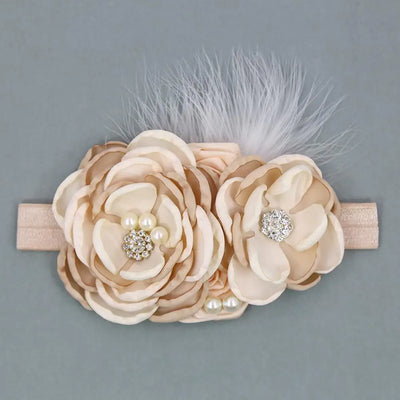 Vintage Flower Headband Baby Girls Headwraps Newborn Photography Props Gifts Lace Elastic Hair Bands Pearl Feather Accessories
