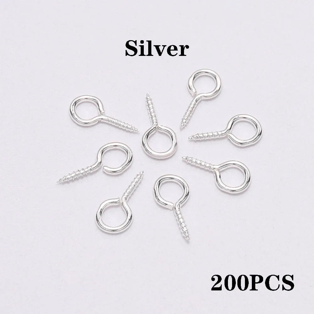 200pcs Small Tiny Eye Pins Eyepins Hooks Eyelets Screw Threaded Clasps Hooks For DIY Jewelry Making Finding Accessories Supplies