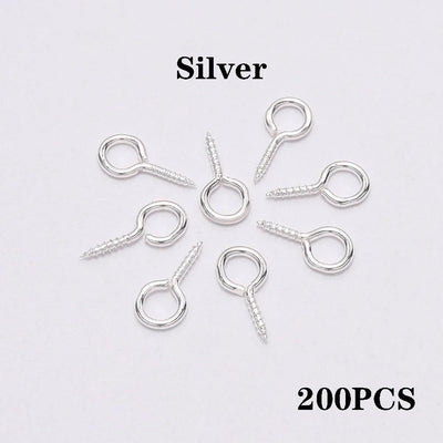 200pcs Small Tiny Eye Pins Eyepins Hooks Eyelets Screw Threaded Clasps Hooks For DIY Jewelry Making Finding Accessories Supplies