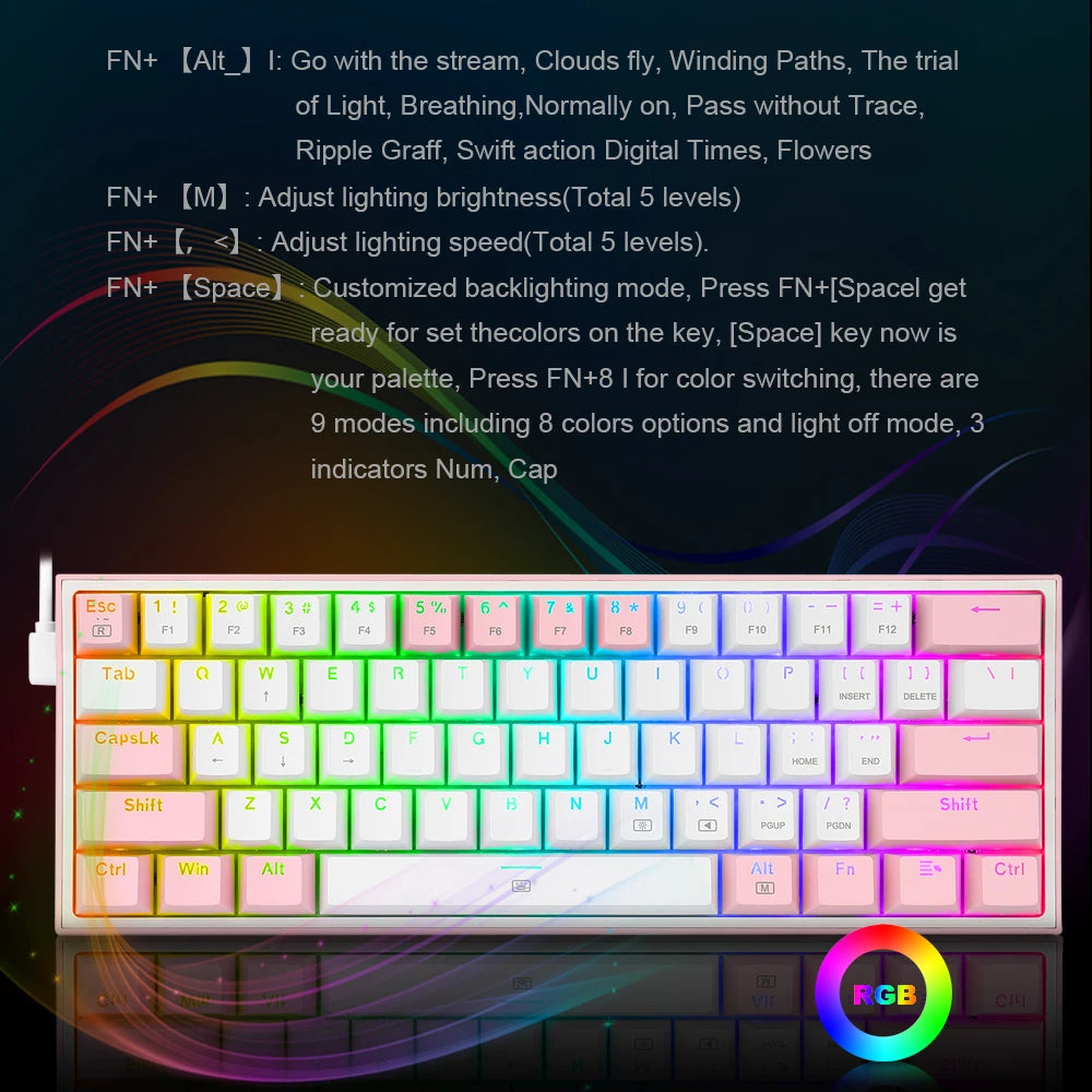 2025 K617 RGB MINI MECHANICAL GAMING KEYBOARD – 61 KEYS, RED SWITCHES, WIRED