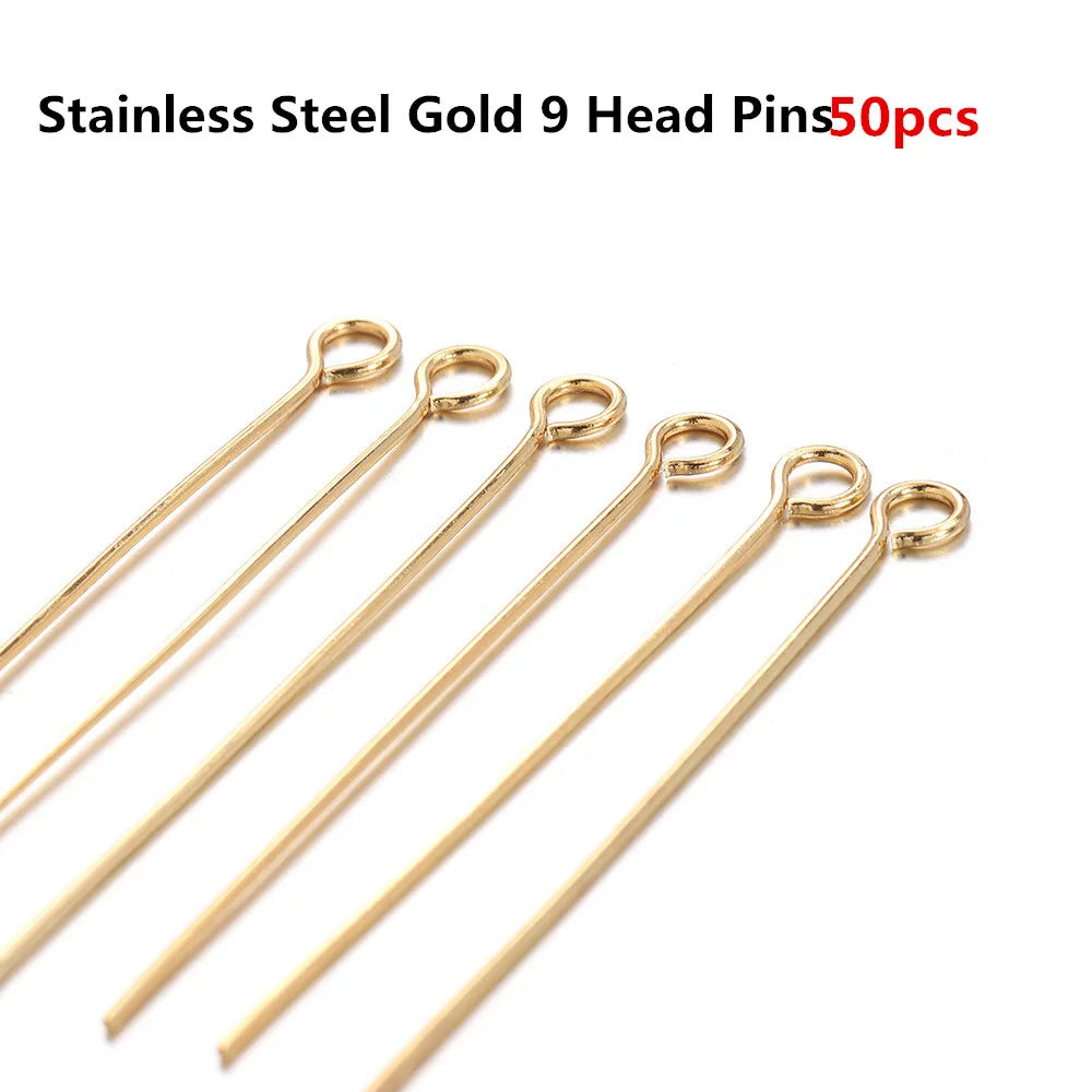 50-100pcs Stainless Steel Heads Eye Flat Head Pin Gold Silver Plated Ball Head Pins For Jewelry Findings Making Accessories