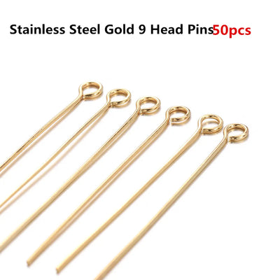 50-100pcs Stainless Steel Heads Eye Flat Head Pin Gold Silver Plated Ball Head Pins For Jewelry Findings Making Accessories
