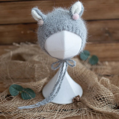 Newborn Photography Props Angola Bonnet Hand Knit Baby Hat Photo Shoot Infant fuzzy Bonnet