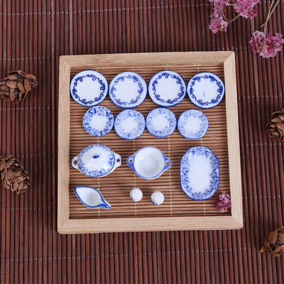 15Pcs/set Dollhouse Mini Ceramics Tableware Bowl Food Dishes Plates Kitchen Toy Home Decor