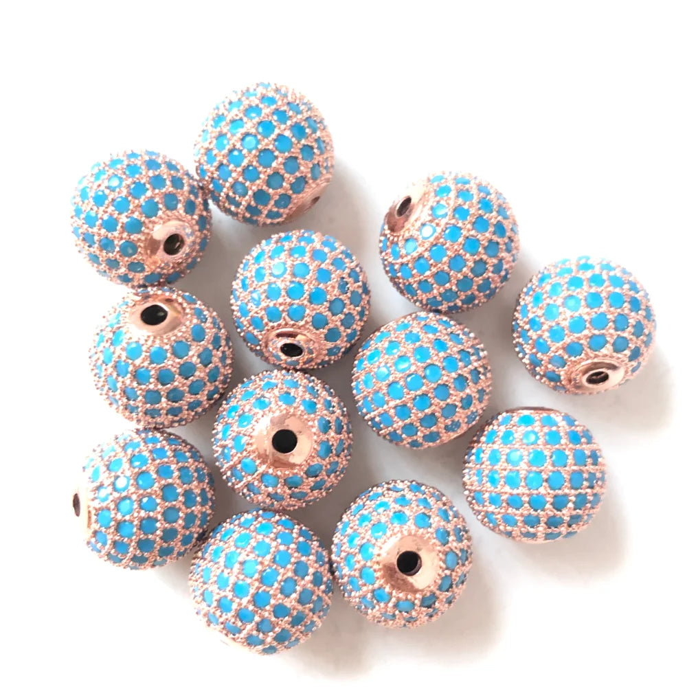 10pcs/Lot 12mm Turquoise Color Disco Ball Spacer Beads for Women Bracelet Making Natural Stone Paved Brass Jewelry DIY Handcraft