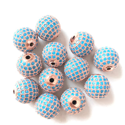 10pcs/Lot 12mm Turquoise Color Disco Ball Spacer Beads for Women Bracelet Making Natural Stone Paved Brass Jewelry DIY Handcraft