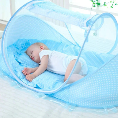 BABY MOSQUITO NETTING FOLDING CRIB BEDDING WITH MATTRESS & PILLOW, TRAVEL BED SUPPLIES FOR BABY (0-3 YEARS OLD)