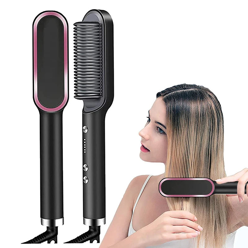 Hair Straightener Ceramic Hot Comb 2_in_1_Electric_Straighten_Hair_Brush_Negative_Ion_Fast_Heating_Styling_Tool ﻿