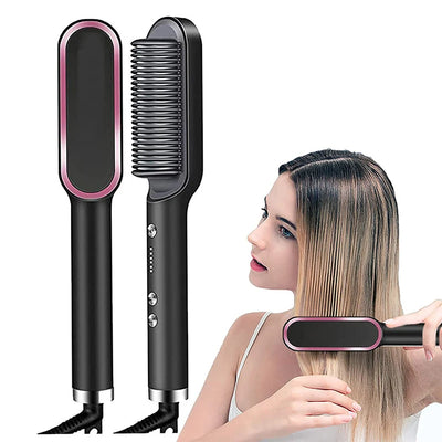 Hair Straightener Ceramic Hot Comb 2_in_1_Electric_Straighten_Hair_Brush_Negative_Ion_Fast_Heating_Styling_Tool ﻿