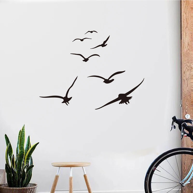 HonC A Flock Of Seabirds Wall Stickers Living Room Bedroom Home Background DIY Decoration Mural Art Decals Carved Wallpaper