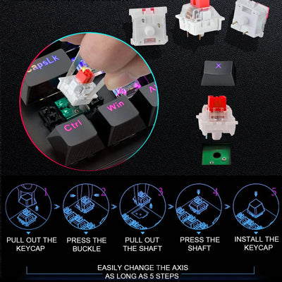 K617 RGB USB Mini Mechanical Gaming Keyboard Red Switch 61 Keys Wired detachable cable,portable for travel