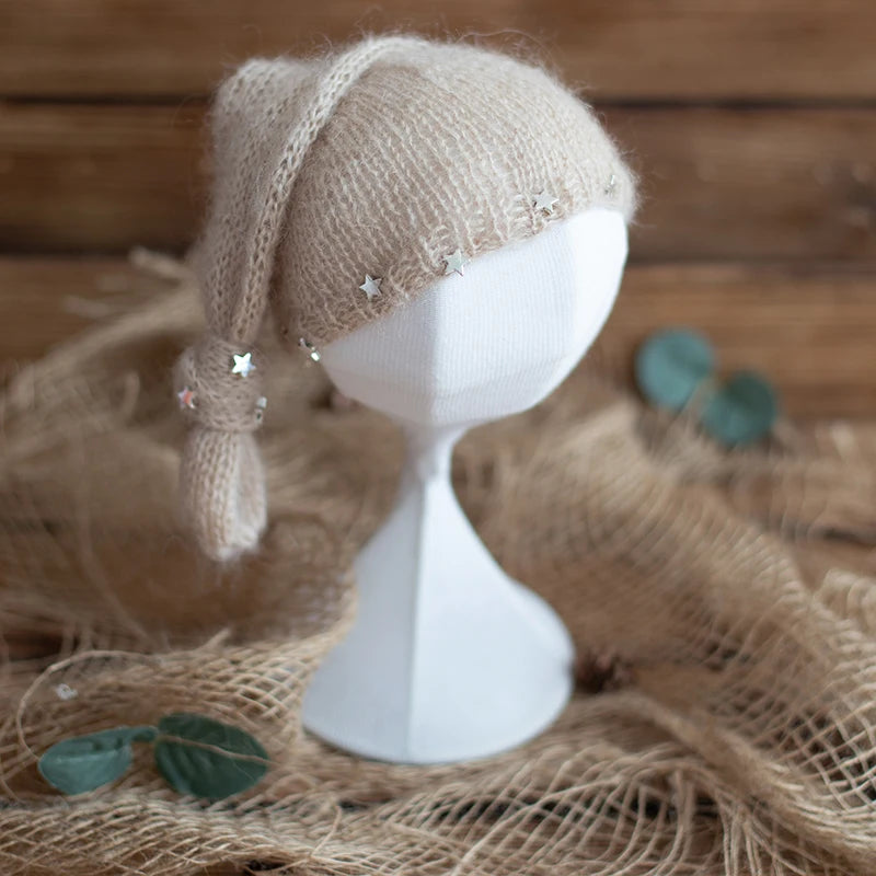 Newborn Photography Props Angola Bonnet Hand Knit Baby Hat Photo Shoot Infant fuzzy Bonnet