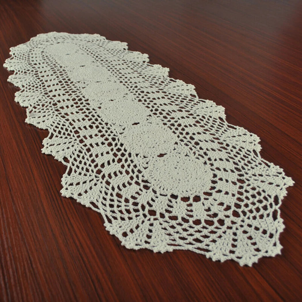 Vintage Crocheted Lace Table Runner Cotton Floral Tablecloth Decorative Tablecloth Dining Table Cover Wedding Hotel Home Decor
