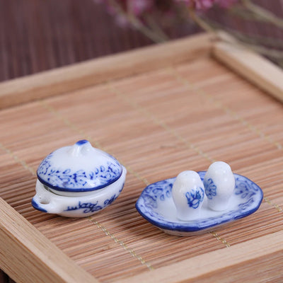 15Pcs/set Dollhouse Mini Ceramics Tableware Bowl Food Dishes Plates Kitchen Toy Home Decor