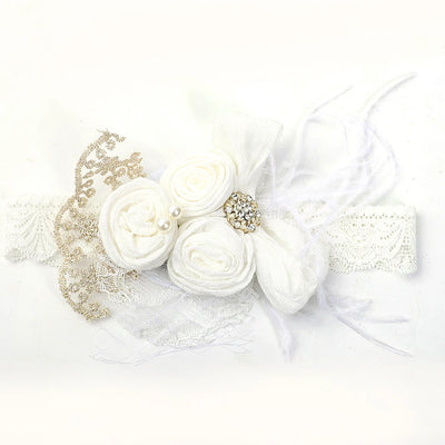 Vintage Flower Headband Baby Girls Headwraps Newborn Photography Props Gifts Lace Elastic Hair Bands Pearl Feather Accessories