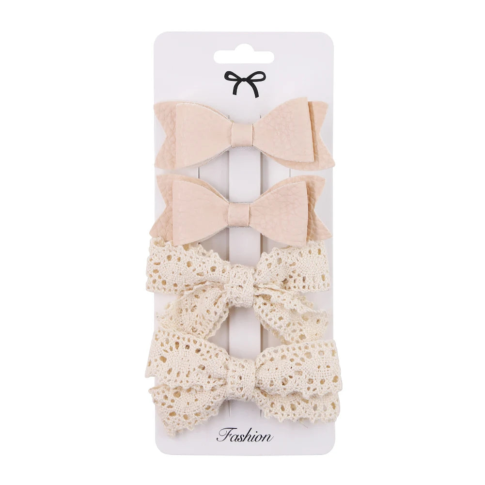 4PCS/SET LEOPARD DOT PRINT BOWKNOT HAIR BOW CLIPS BABY GIRLS LACE COTTON LINEN BARRETTES SAFETY HAIRPINS HEADWEAR ACCESSORIES