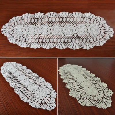 Vintage Crocheted Lace Table Runner Cotton Floral Tablecloth Decorative Tablecloth Dining Table Cover Wedding Hotel Home Decor
