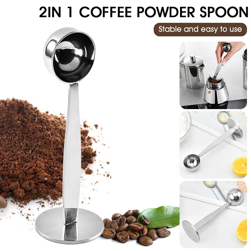 Coffee Scoop 2 In 1 Stainless Steel Coffee Spoon Coffee Tamper for Measuring Grinding Coffee Beans Standing Soop for Home Office