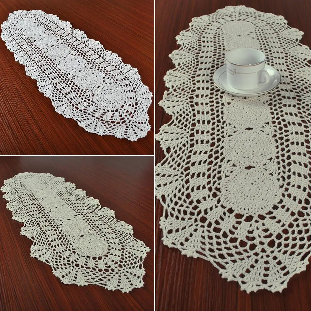 Vintage Crocheted Lace Table Runner Cotton Floral Tablecloth Decorative Tablecloth Dining Table Cover Wedding Hotel Home Decor